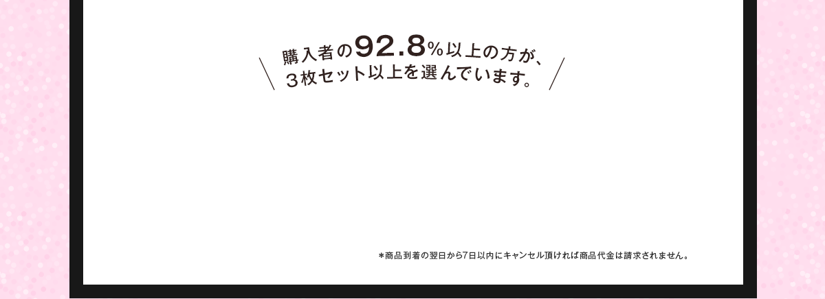 購入者の92.8％以上の方が、3枚セット以上を選んでいます。